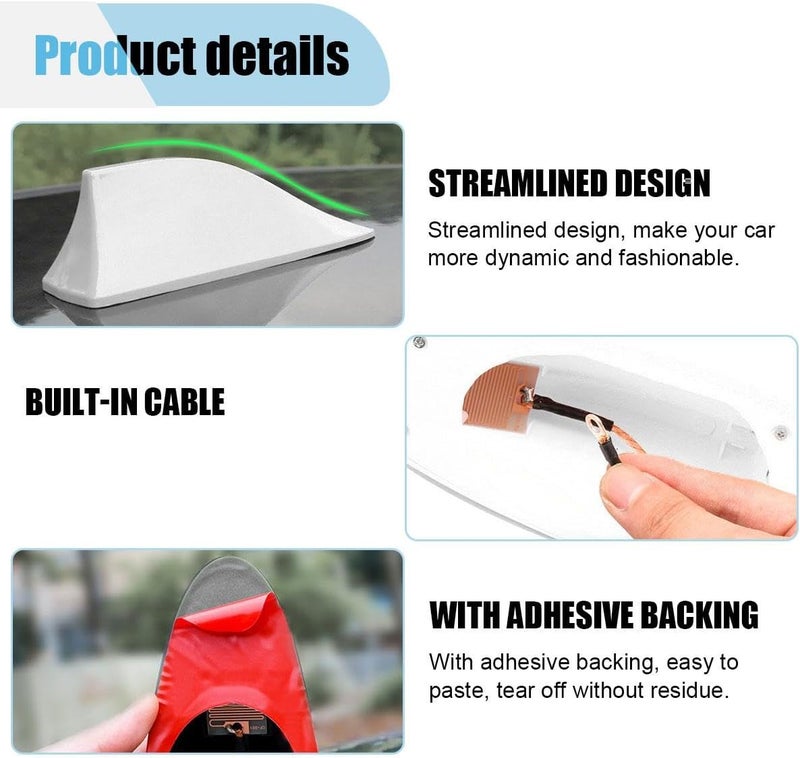 LHDOS Car Shark Fin Antenna Cover, Plastic Automotive Signal Roof Aerial Cover with Adhesive Tape, Universal Roof Mount Antenna Replacement Vehicle Decorative Cover for Car Truck SUV (White) - Image 3